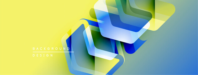 Fototapete - Abstract geometric shapes overlap, creating vibrant color gradients. Yellow transitions to blue, forming modern background design.