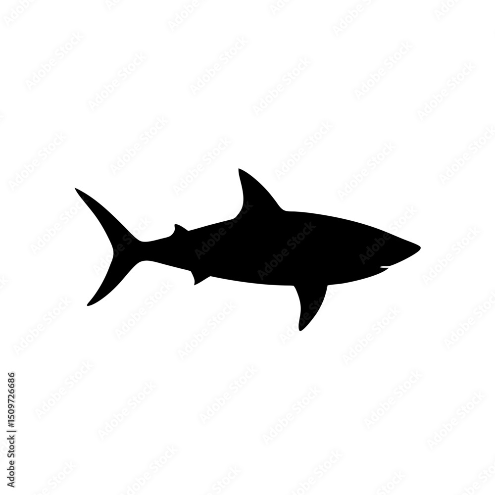 Clean Vector Art of a Swimming Shark Showcased as a Black Silhouette from Side