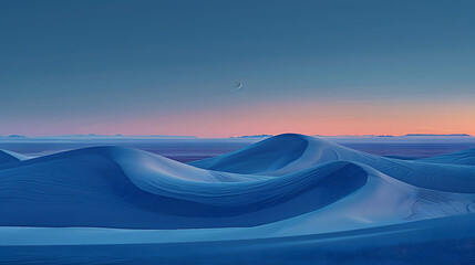 Poster - Serene desert landscape under twilight sky with gentle hills.
