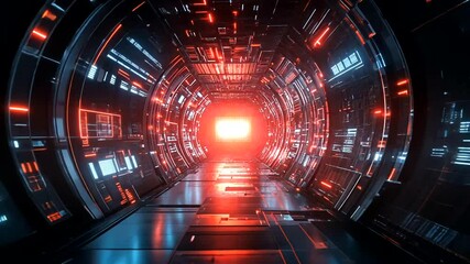 Wall Mural - Futuristic Tunnel with Neon Lights and Glow