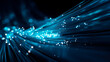 © SUCCESS HOLDINGS - Abstract visualization of blue fiber optic cables transmitting digital data in a futuristic environment