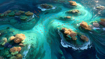 Poster - Vibrant underwater coral reef teeming with marine life.