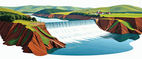 stunning dam waterfall landscape design a scalable graphic perfect for branding projects needing nat