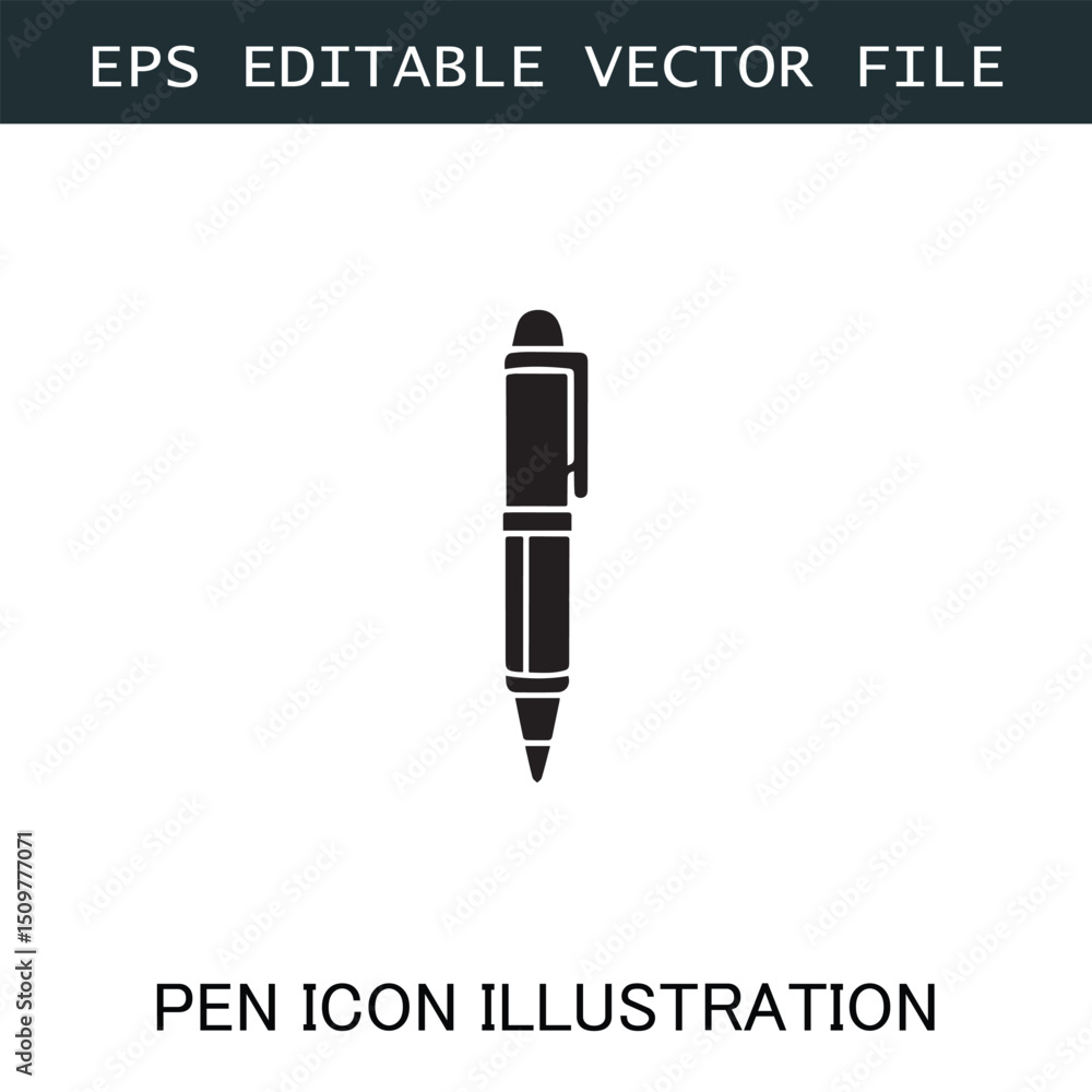 Pen Icon Logo Vector Image in Black and White for Stationery Branding and Graphic Design
