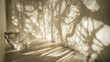 © 0712 - Abstract shadows cast on a light beige wall.