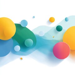 Aufkleber - Abstract Colorful Circles and Waves Design on White Background, Modern Art Style