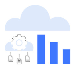 Wall Mural - cloud with bars representing data growth, gear for automation, and files for organization. ideal for