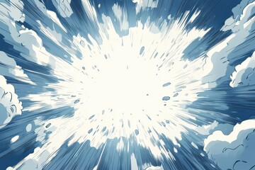 Wall Mural - explosive energy bursts through the anime sky in a dynamic comic-style background, anime background 