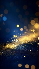 Wall Mural - elegant abstract background with gold and blue bokeh lights, creating a magical and festive atmosphe