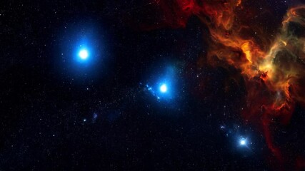 Wall Mural - Deep space background with bright star cluster and glowing nebula cosmic clouds in the distance