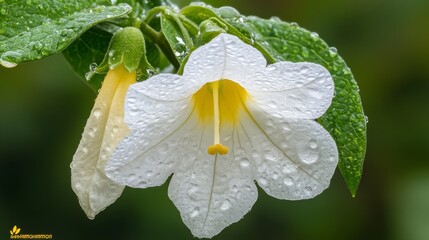 Poster - A close-up of a fresh flower with water droplets clinging to its petals, captured in the morning light, creating a peaceful and refreshing atmosphere