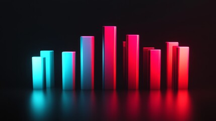 Poster - A professional D bar graph with smooth, glossy bars in shades of red and blue, showing the increasing value of a financial market over time