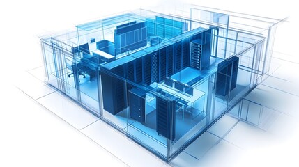 Wall Mural - blueprint of a smart server room: design for