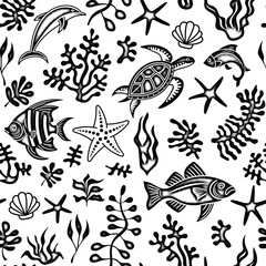  Elements of marine design, sea and summer vacation, noisy texture, seamless pattern, isolated on a white background, vector illustration