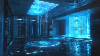 Wall Mural - blueprint of a smart server room: design for