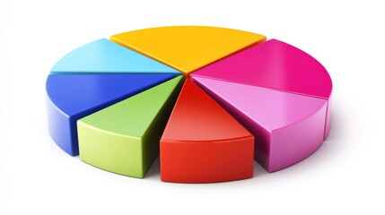 Fototapete - Colorful pie chart on a plain white background, segmented in bold colors with a shadow effect for a clean and visually appealing presentation