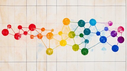 Aufkleber - Line graph over a map grid background, with connected points in vivid colors to represent global data analysis and trends