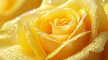 Poster - Macro shot of water droplets on a yellow rose petal, reflecting light and creating a detailed, fresh appearance