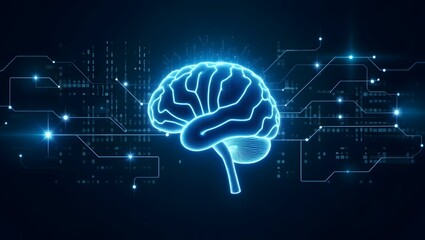 modern tech human glowing connected brain background