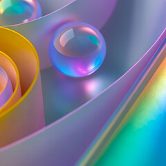 Wall Mural - Abstract 3D background with iridescent holographic multicolored organic shapes, glass crystal effect, shiny, fluid, vibrant colors wallpaper.