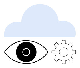 Wall Mural - cloud at the top with a bold eye and a gear below, symbolizing data visibility, innovation, and mach