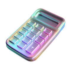 Fototapete - A visually striking 3D rendered calculator icon with a neon glow iridescent metallic finish and pastel color palette representing finance and technology