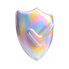 Leinwandbilder - Glossy transparent 3D shield icon with a vibrant iridescent color palette symbolizing security protection and approval