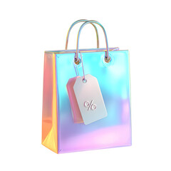 Aufkleber - Vibrant and iridescent 3D shopping bag with a discount tag representing online shopping retail promotions and contemporary design
