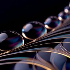 Wall Mural - Black background with abstract iridescent holographic 3D shapes.