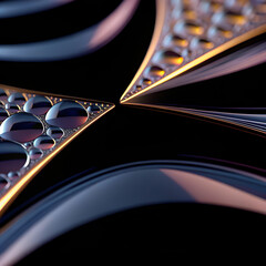 Wall Mural - Black background with abstract iridescent holographic 3D shapes.