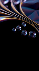Wall Mural - Black background with abstract iridescent holographic 3D shapes.
