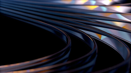 Wall Mural - Black background with abstract iridescent holographic 3D shapes.