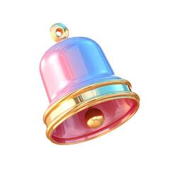 Poster - Stylized 3D rendering of a bright vibrant metallic notification bell icon representing alerts reminders or important messages in a digital user interface design