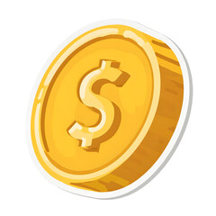 Poster - Metallic golden dollar coin icon with a minimalist flat design style symbolizing finance investment income and digital money concepts