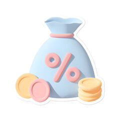 Poster - Illustrated money bag with percentage symbol and various colorful coins representing finance banking and investment concepts
