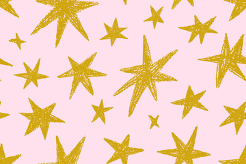 Fototapete - Star pattern, seamless endless texture. Hand-drawn sparkles and twinkles,  repeating print, background design for modern fabric, textile, wallpaper and wrapping. Trendy flat vector illustration.