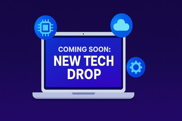 New Tech Product Launch Announcement on Laptop Screen Shows Upcoming Release