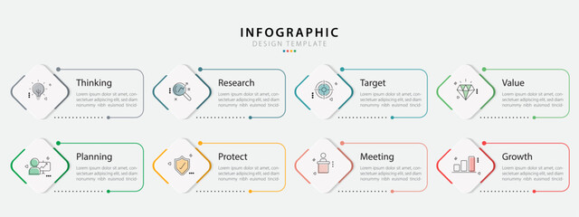 Fototapete - Timeline Creator infographic template. 8 Step timeline journey, calendar Flat simple infographics design template. presentation graph. Business concept with 8 options, gantt vector illustration.