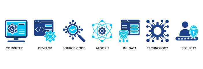 Programming icon set vector illustration concept relate to computer, develop, source code, algorithm, data, technology and security