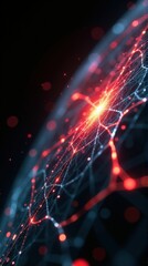 Wall Mural - futuristic digital network with glowing red and blue connections in space.
