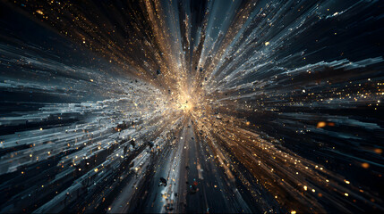 Wall Mural - abstract hyper speed light streaks against dark background with blurred motion effect and bokeh