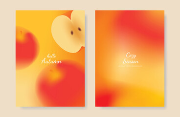 Wall Mural - abstract orange color gradient autumn card background set. minimalist poster with apple. modern fall