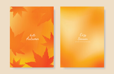 Wall Mural - abstract orange color gradient autumn card background set. minimalist poster with maple leaf. modern