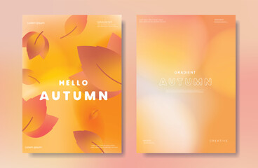 Wall Mural - abstract orange color gradient autumn card background set. minimalist poster with maple leaf. modern