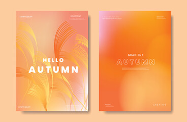 Wall Mural - abstract orange color gradient autumn card background set. minimalist poster with barley. modern fal