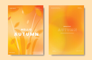 Wall Mural - abstract orange color gradient autumn card background set. minimalist poster with barley. modern fal