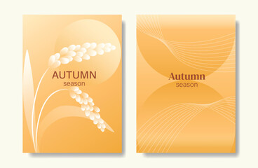 Wall Mural - abstract orange color gradient autumn card background set. minimalist poster with barley. modern fal