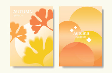 Wall Mural - abstract orange color gradient autumn card background set. minimalist poster with ginkgo leaf. moder