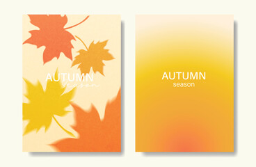 Wall Mural - abstract orange color gradient autumn card background set. minimalist poster with maple leaf. modern