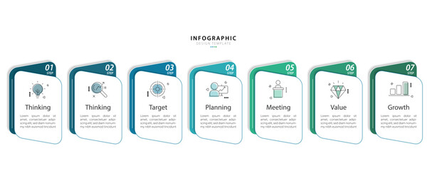 Fototapete - Timeline Creator infographic template. 7 Step timeline journey, calendar Flat simple infographics design template. presentation graph. Business concept with 7 options, vector illustration.
